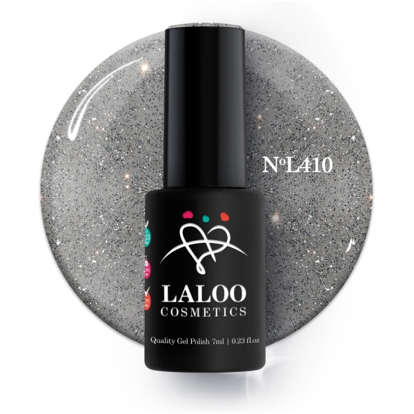 L410 Γκρι-Ασημί με λεπτόκοκκο glitter | Ημιμόνιμο Βερνίκι 7ml