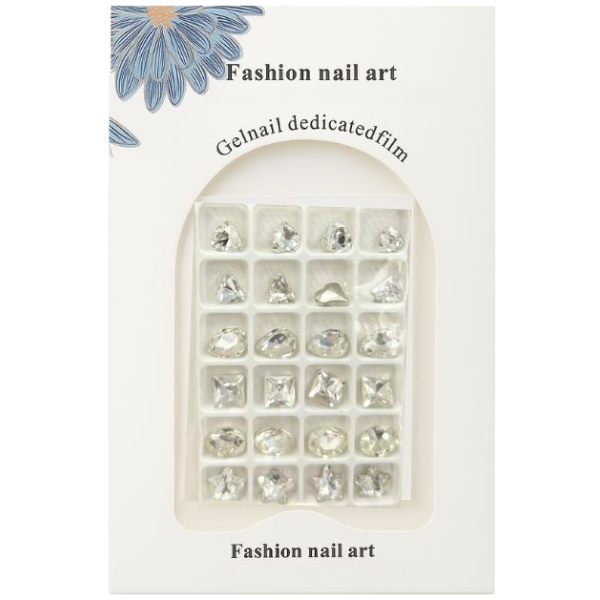 Σετ  Διαμαντάκια Ασημί Nail Art – 24τμχ Διάφορα Σχέδια