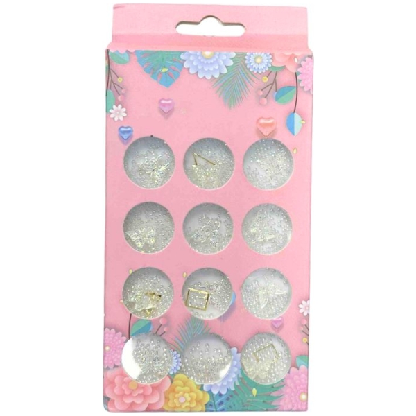 Σετ Διακοσμητικά Nail Art 12 Θήκες Χρυσά - Λευκά Σχέδια