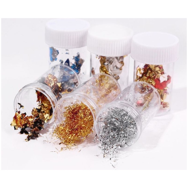 Σετ Foil Flakes & Glitter για Διακόσμηση Νυχιών - 6τμχ