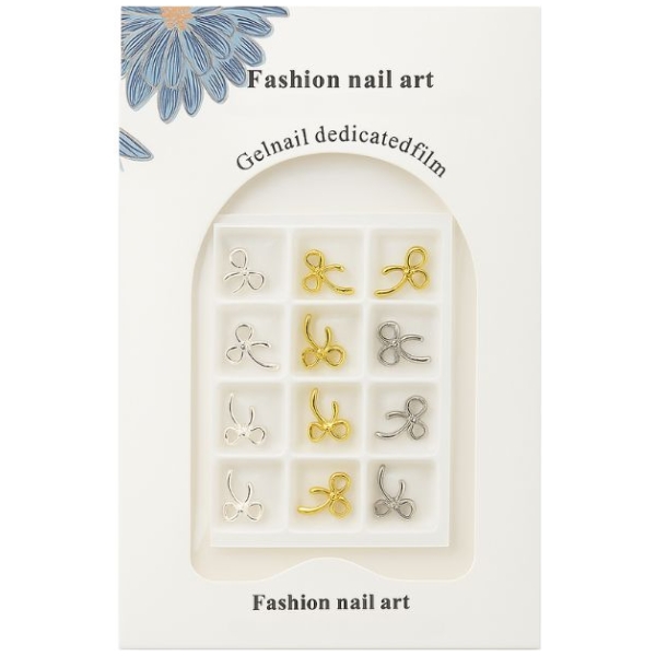 Σετ Μεταλλικά Φιογκάκια Nail Art – Χρυσά & Ασημί 12τμχ