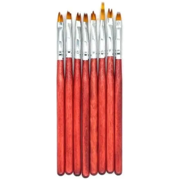 Σετ Πινέλα Νυχιών Ξύλινη Λαβή Nail Art - 8τμχ