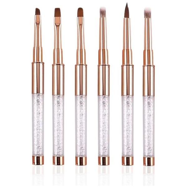 Σετ Πινέλων Gel - Ακρυλικό Nail Art Glitter Λαβή Gold 6τμχ