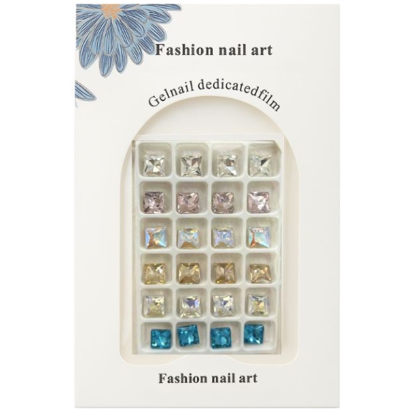 Σετ Τετράγωνα Διαμαντάκια Nail Art – 24τμχ