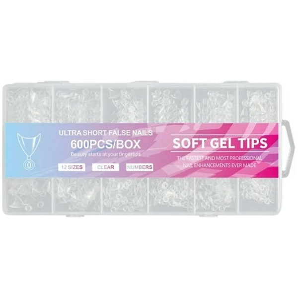 Soft Gel Tips Almond Clear Ultra Short 600pcs