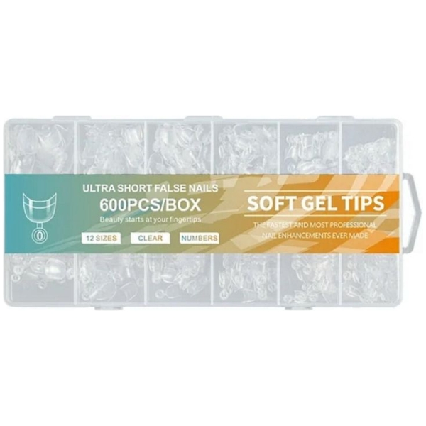 Soft Gel Tips Oval Clear Ultra Short με Εγκοπή 600pcs