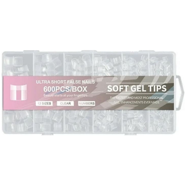 Soft Gel Tips Square Clear Ultra Short Με Εγκοπή 600pcs