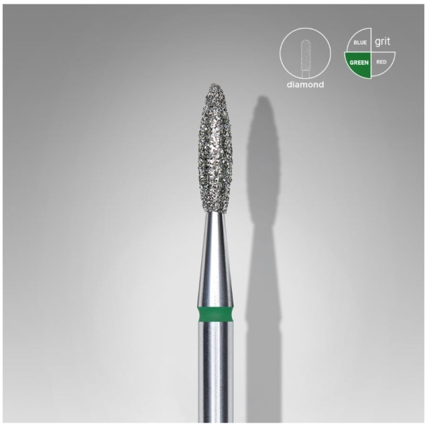 Diamond nail drill bit flame green EXPERT head diameter 2,1 mm / working part 8 mm