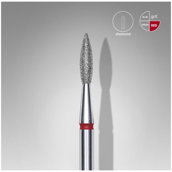 Diamond nail drill bit pointed flame red EXPERT head diameter 2,1 mm / working part 8 mm