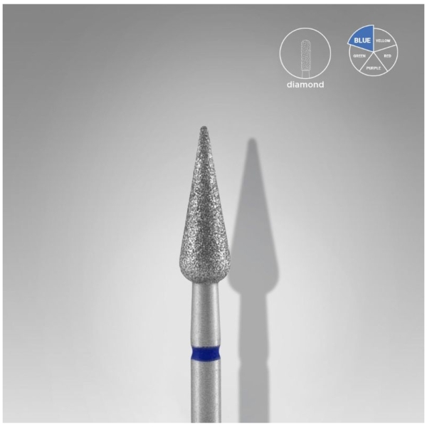Diamond nail drill bit pointed pear blue EXPERT head diameter 4 mm / working part 12 mm