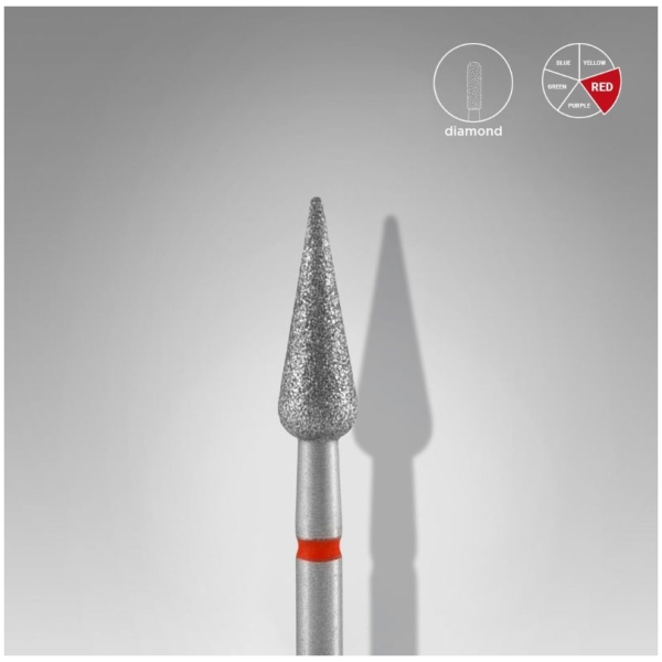 Diamond nail drill bit pointed pear red EXPERT head diameter 4 mm / Working part 12 mm