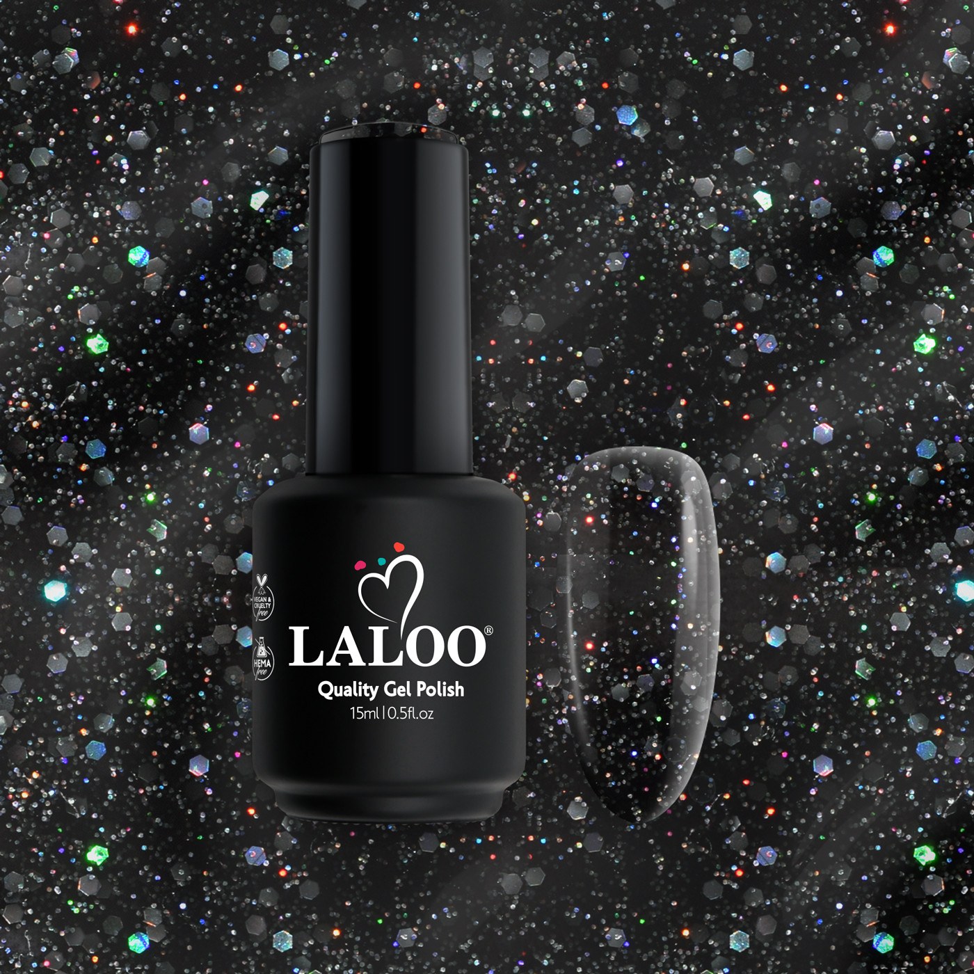 No.407 Μαύρο με ιριδίζον glitter | Ημιμόνιμο Βερνίκι 15ml