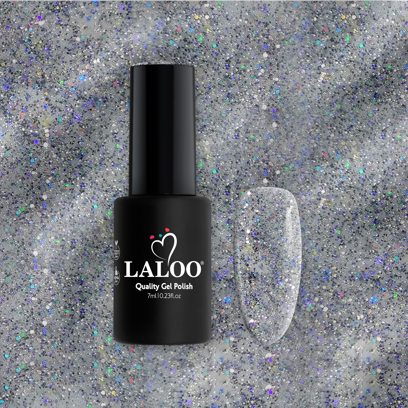L466 Ασημί-Γκρι Glitter (με μπλε ιριδίζουσα παγιέτα) | Ημιμόνιμο Βερνίκι 7ml